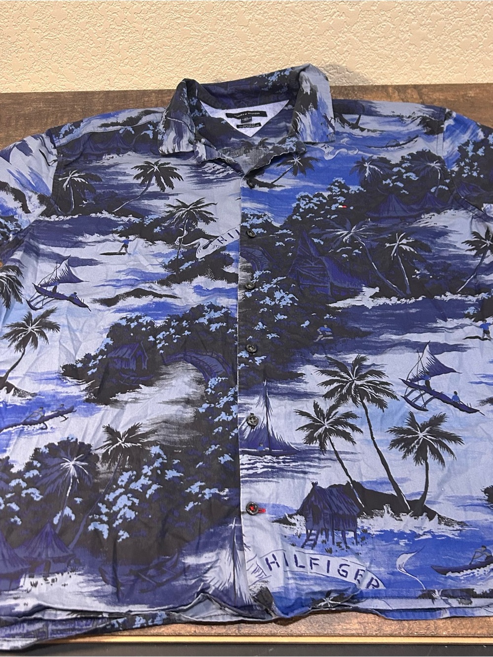 Tommy Hilfiger Blue Tropical Print Men's Shirt XXL